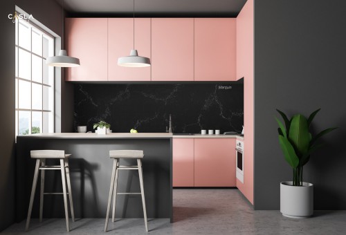 Mẹo kết hợp đá ốp bàn bếp tối màu và tủ bếp sáng màu