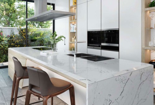 Beautiful, modern kitchen decoration color scheme with Caslaquartz artificial stone